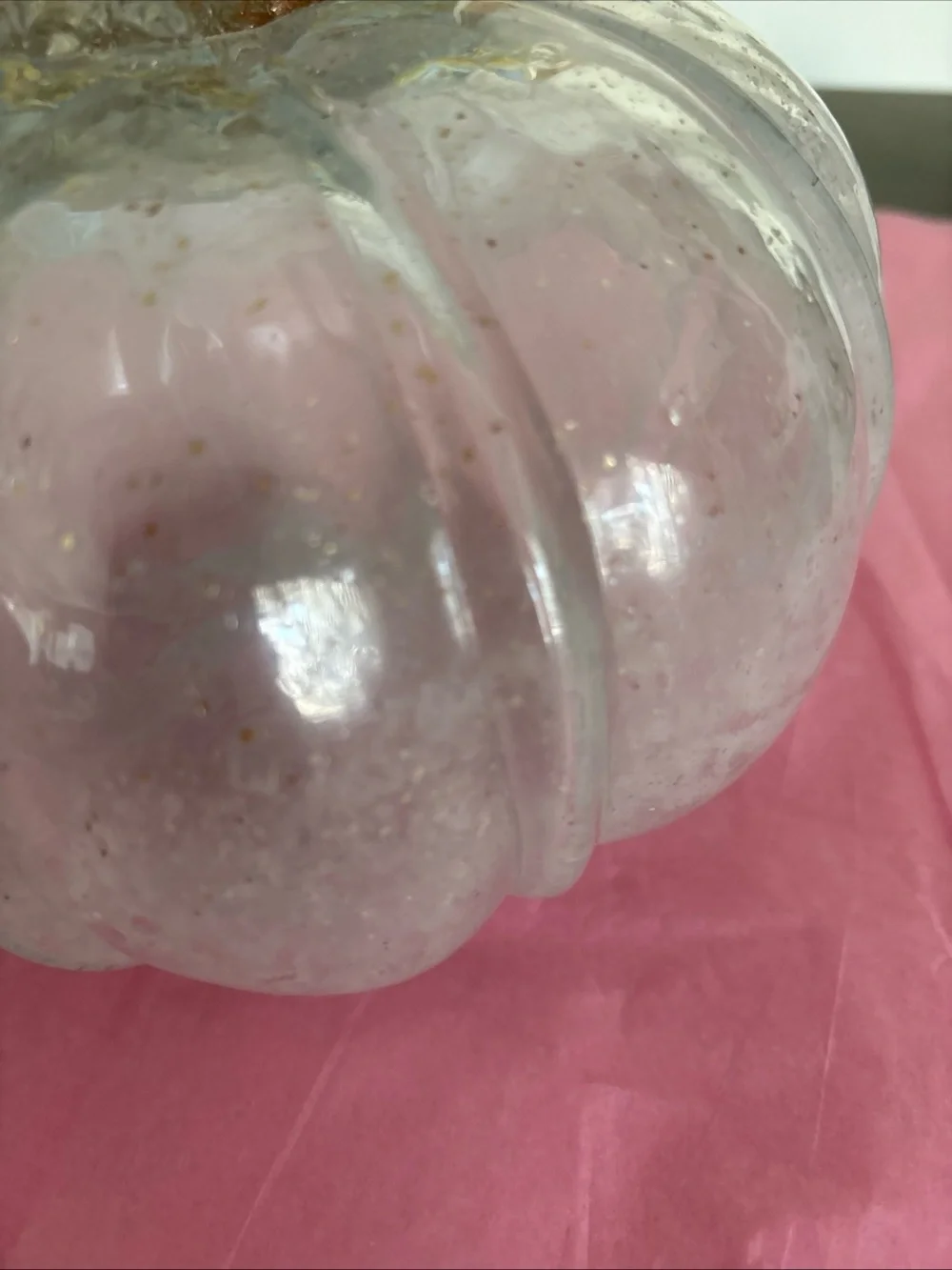 Handblown Glass White with Gold Specks Pumpkin